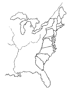 Map of the original thirteen American colonies along the eastern seaboard
